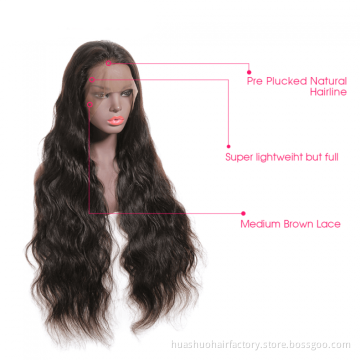 Huashuo Free Shipping Brazilian Virgin Hair 360 Lace Frontal Wig Body Wave Glueless Human Hair Lace Front Wig With Frange